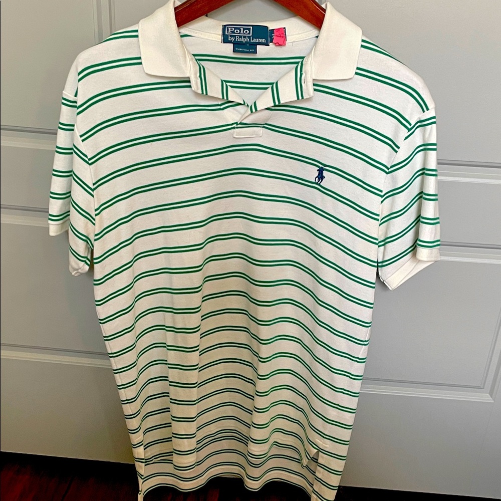 Men’s M  Ralph Lauren Polo green striped shirt